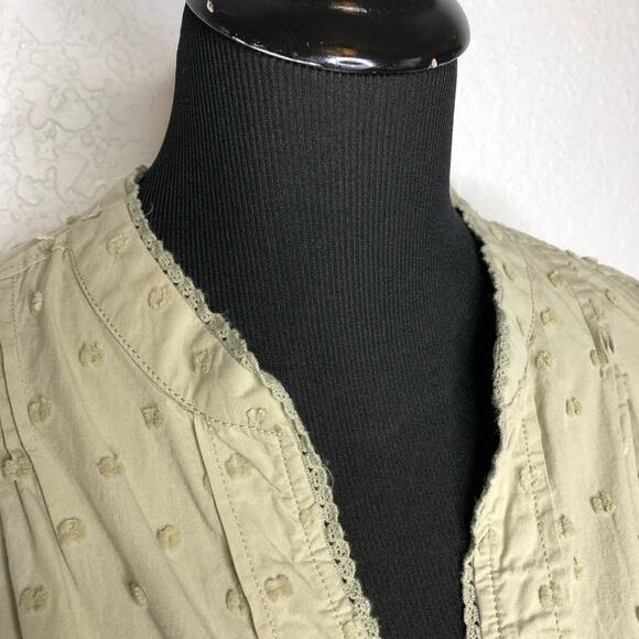 Zara sage green khaki tan swiss dot button down top size Medium cottagecore - Picture 8 of 16